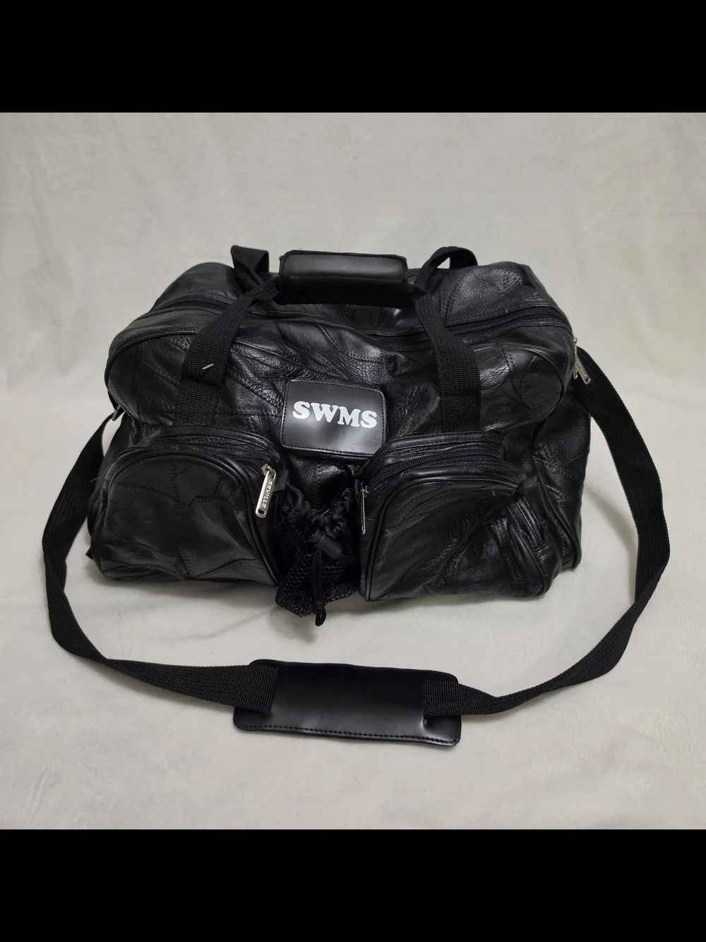 Vintage Seville Gear Patchwork Leather Duffle Bag SWMS Gym Travel Carry On Black